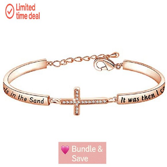 Adjustable Prayer Cross Bracelet with Inspirational Quote, 2 Inch Diameter - Picture 2 of 5